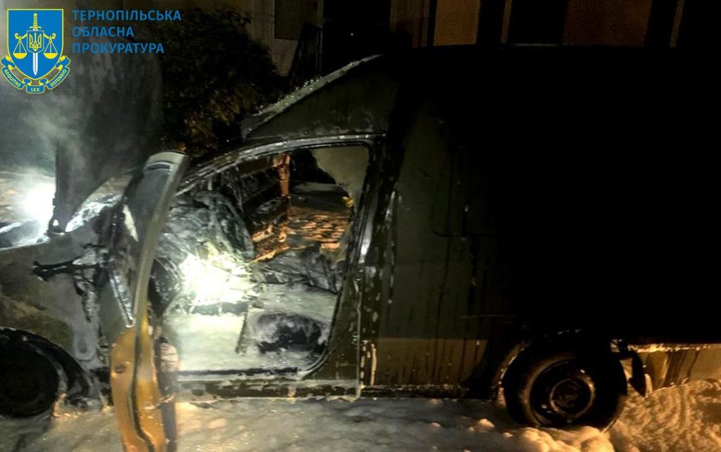 Two men set military truck on fire for $2,500 in Ternopil.